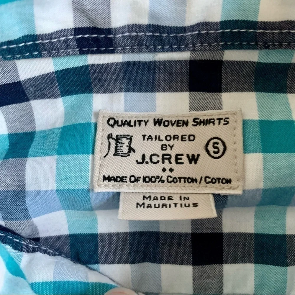 J. Crew Light Weight Teal and Navy Plaid Cotton Button Down Shirt